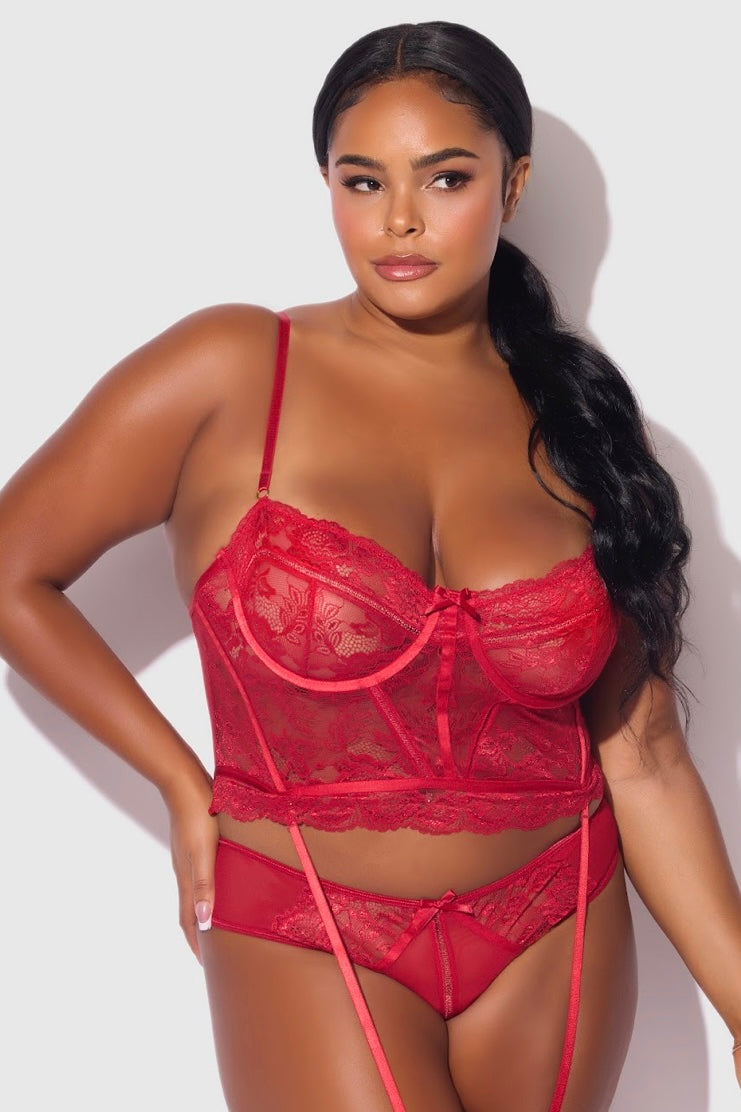 Plus size Harlow lace and mesh bustier