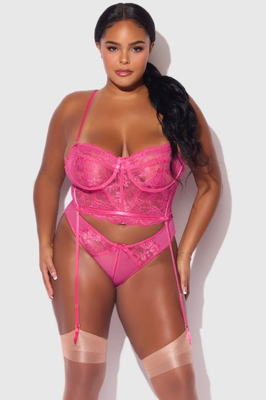 Plus size Harlow lace and mesh bustier Fuchsia