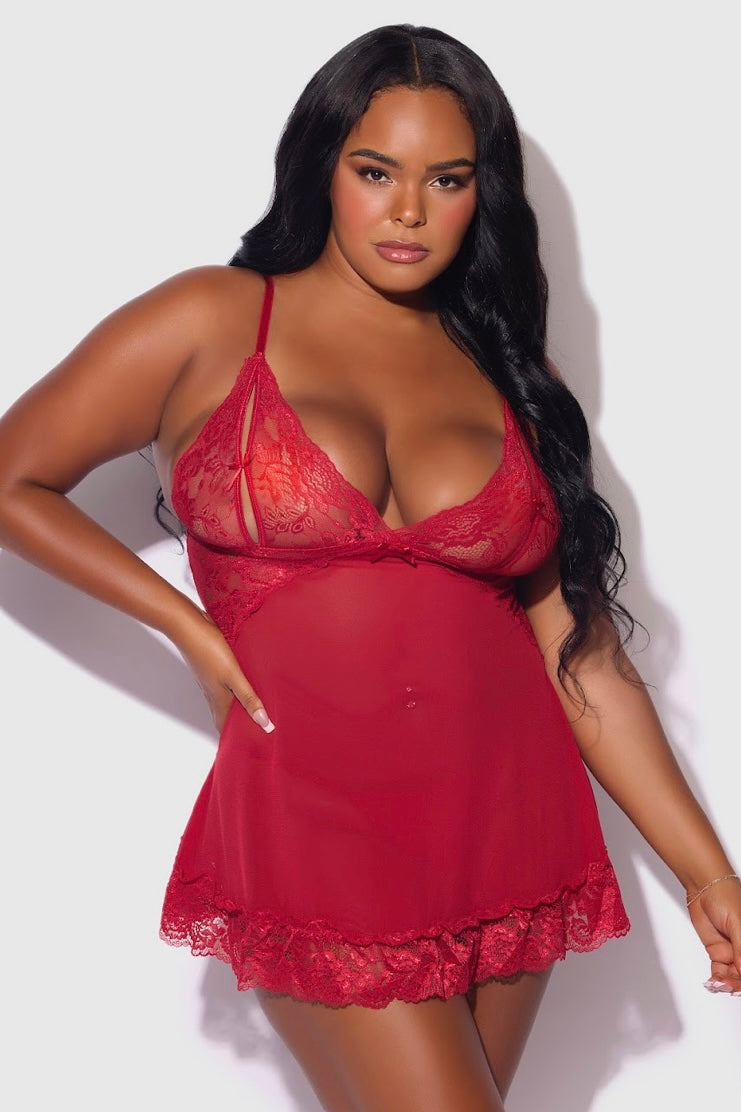 Plus size Harlow lace and mesh babydoll