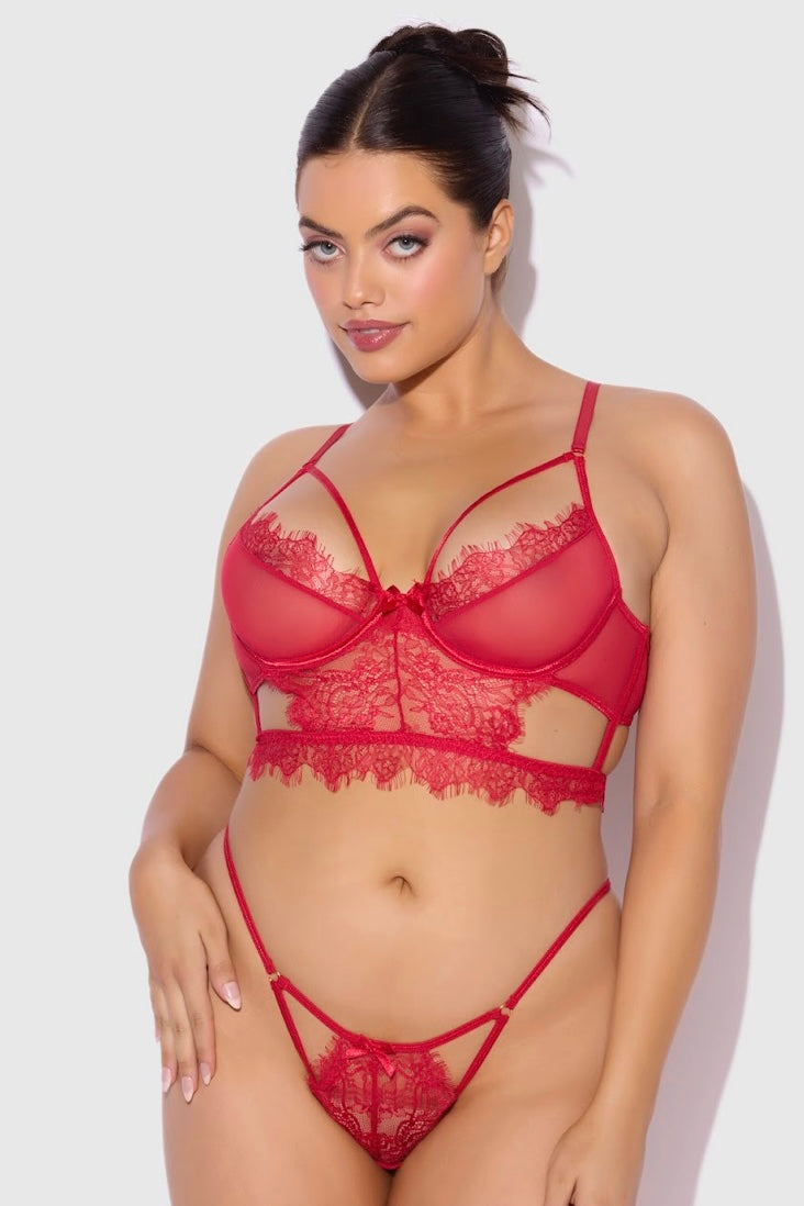 Plus size Mila bra and tanga set red