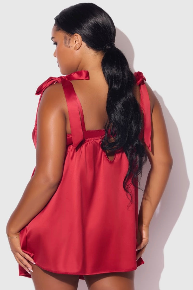 Plus size Brigeta satin open cup babydoll