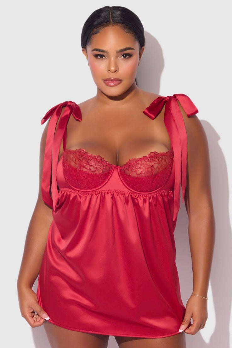 Plus size Rosalie satin and embroidered babydoll
