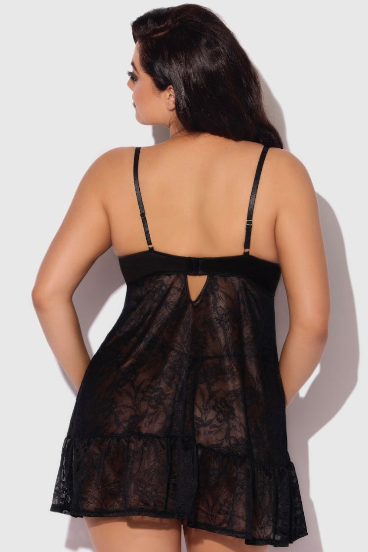 Plus size Flora babydoll and g-string black