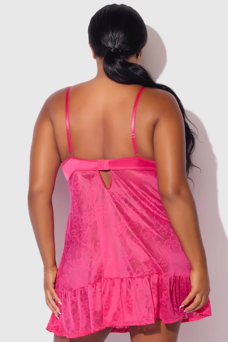 Plus size Flora babydoll and g-string pink