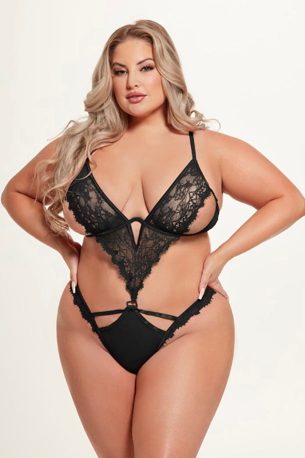 Plus size Nadia lace and mesh cutout teddy