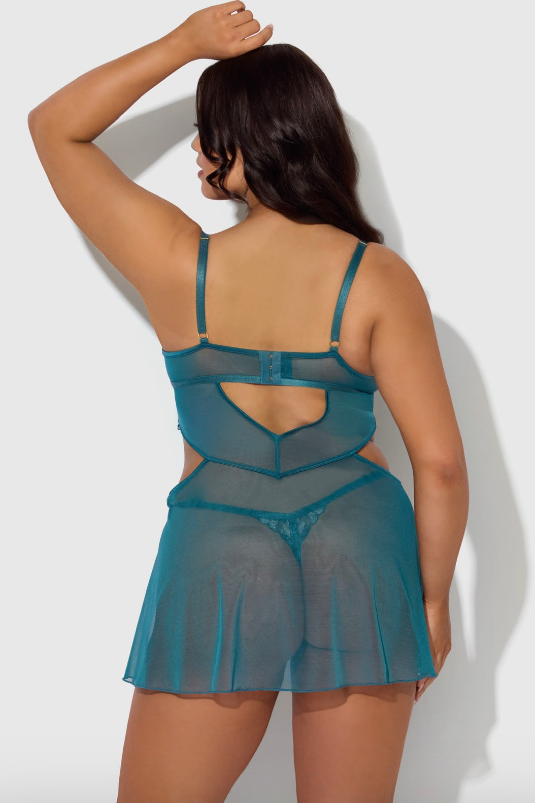 Plus size Nova blacklight lace babydoll and g-string