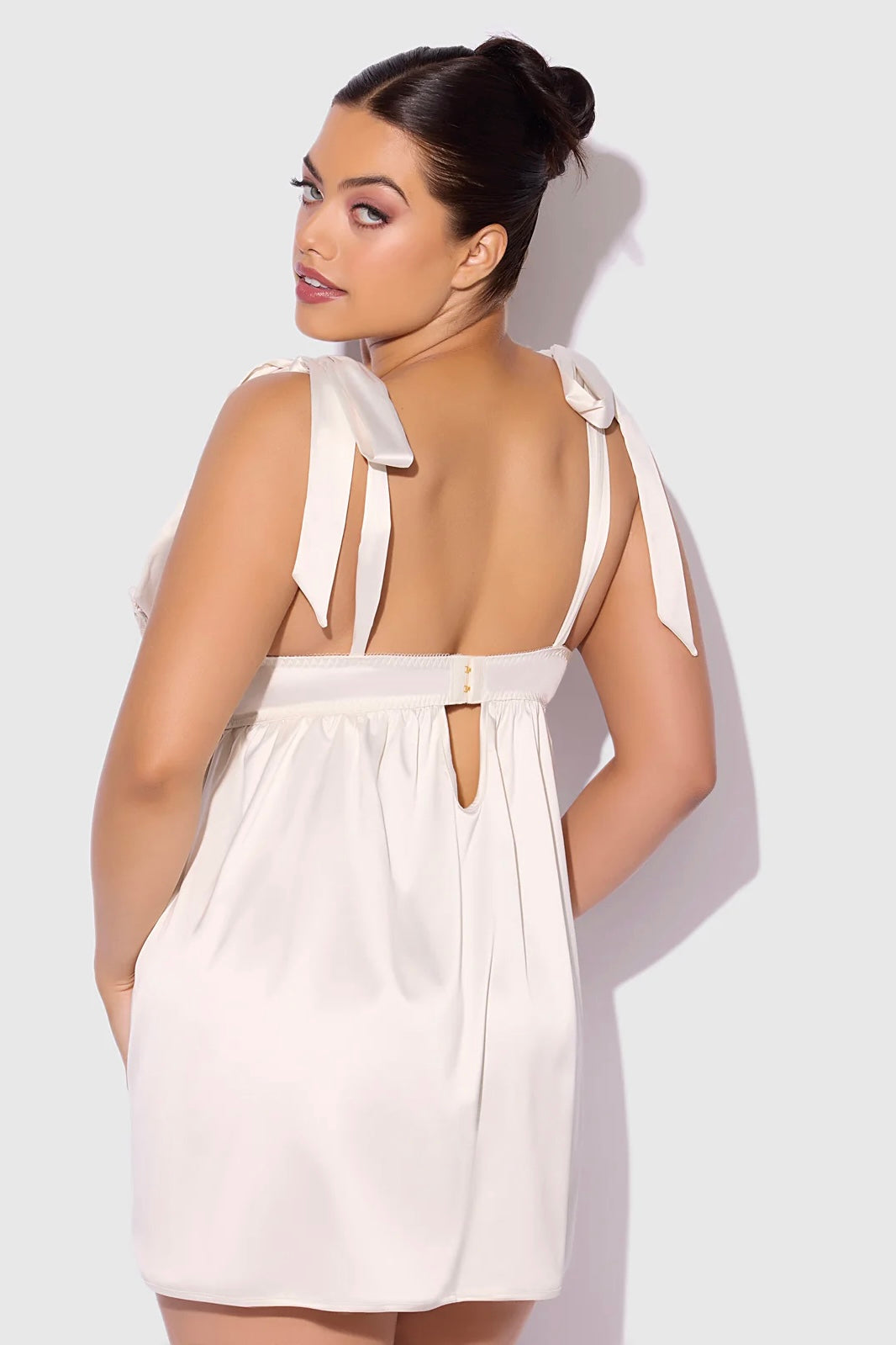 Plus size Rosalie satin lace babydoll ivory