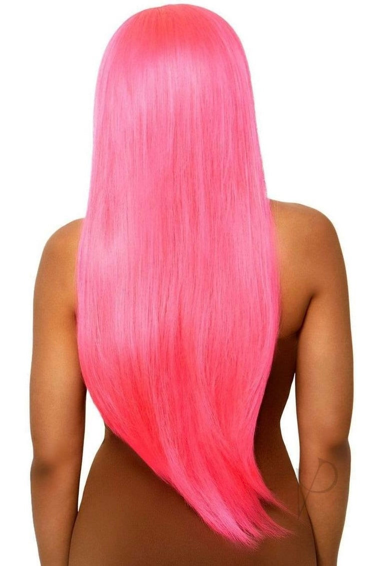 Long Straight Center Part Wig neon pink