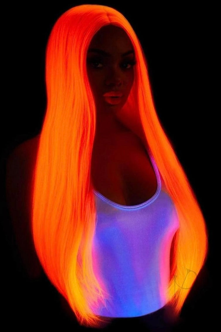Long Straight Center Part Wig neon pink