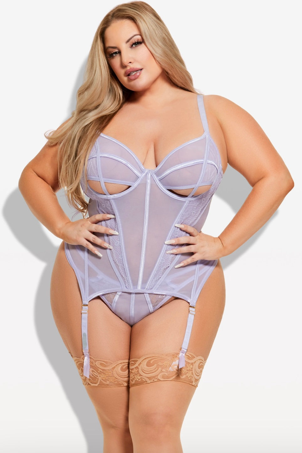 Plus size Vivienne lace and mesh bustier lavender