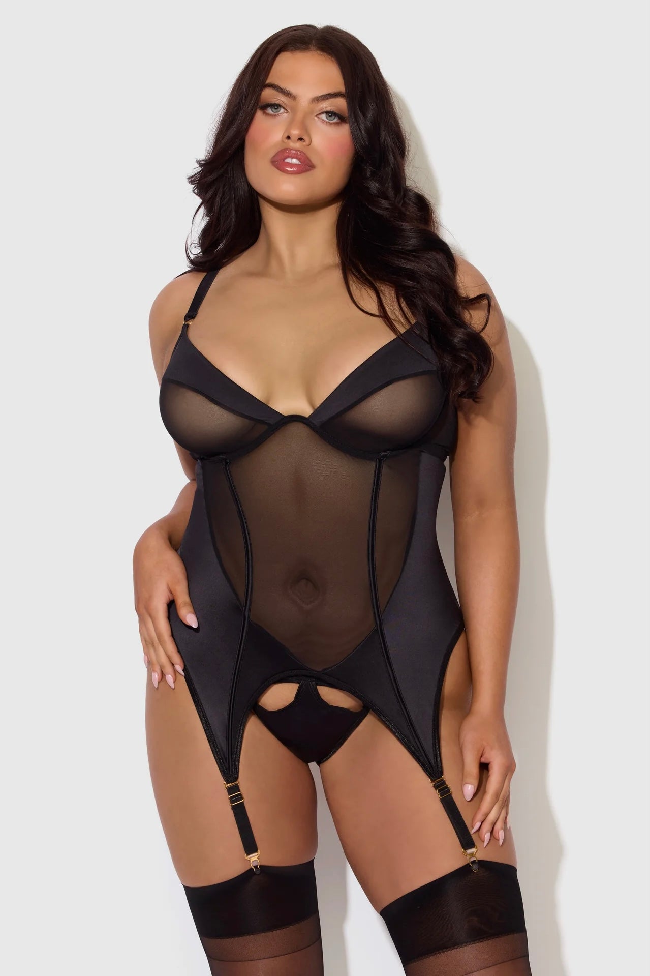 Plus size Raquel underwire bustier and tanga set black