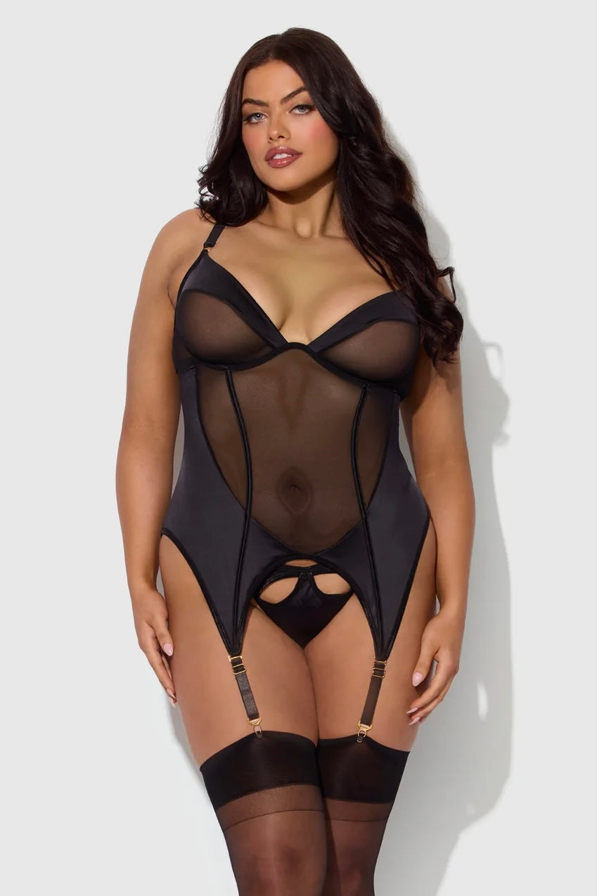 Plus size Raquel underwire bustier and tanga set black
