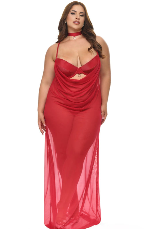 Plus size Gown with collar Red