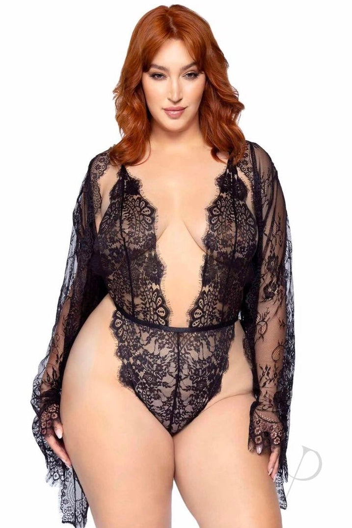 Floral Lace Teddy And matching robe - CurvynBeautiful 