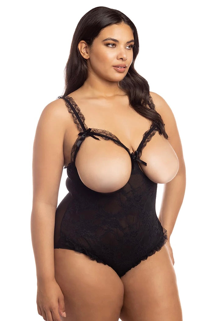 Lace Open Cup Crotchless teddy black