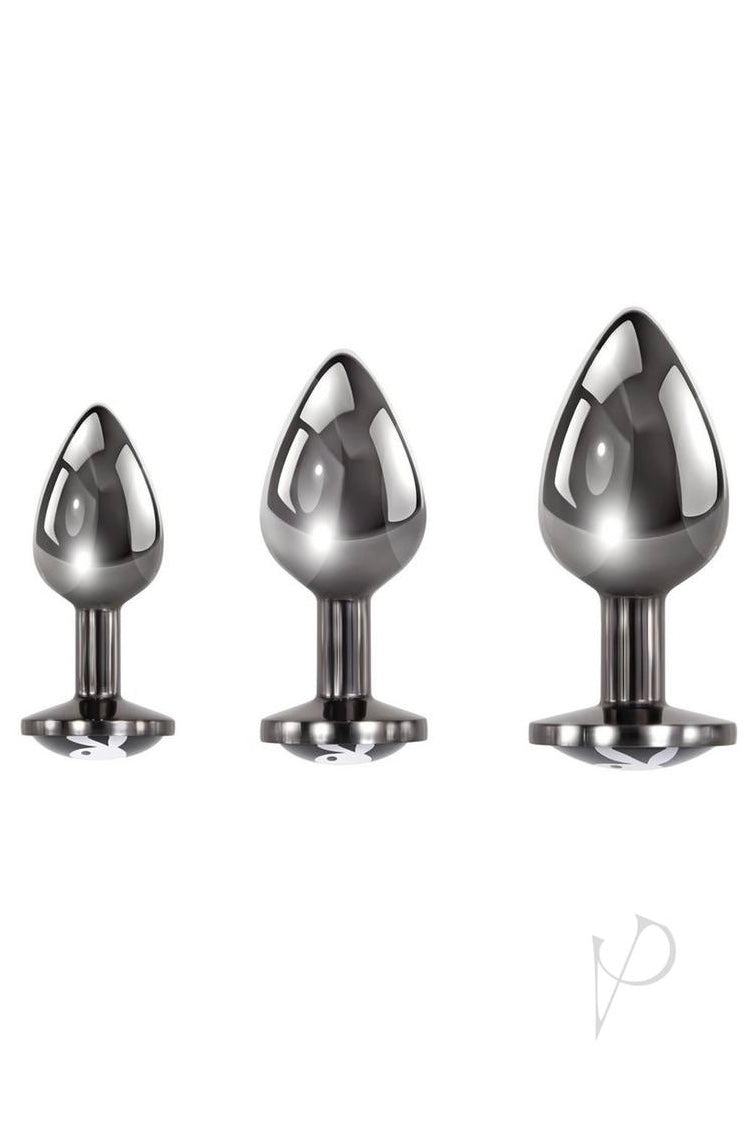 Playboy Pleasure 3 Ways Metal Anal Training Kit (3 Piece) - Black - Curvynlingerie Plus Size