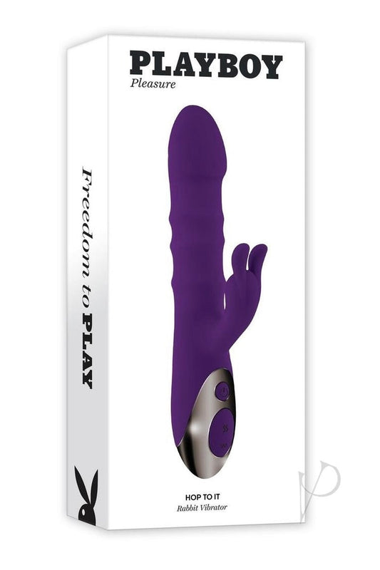 Playboy Hop to It Rechargeable Silicone Rabbit Vibrator - Purple - Curvynlingerie Plus Size 