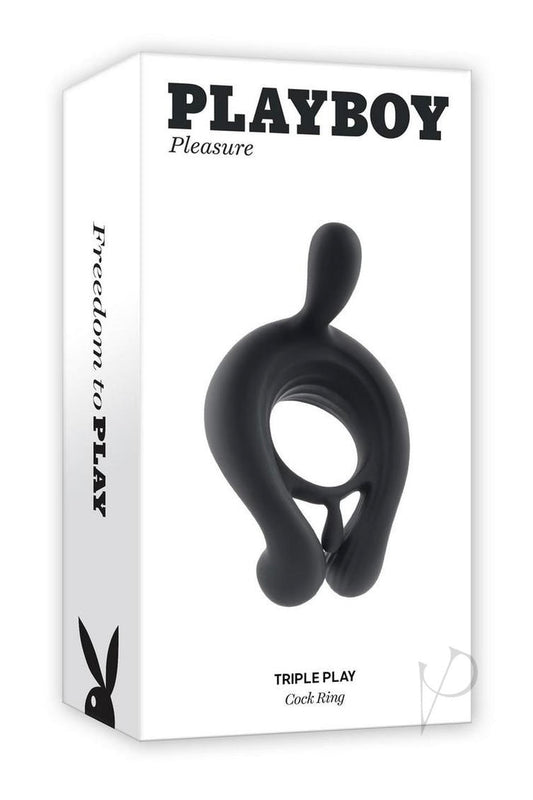 Playboy Triple Play Rechargeable Silicone Cock Ring with Remote Control - Black - Curvynlingerie Plus Size 
