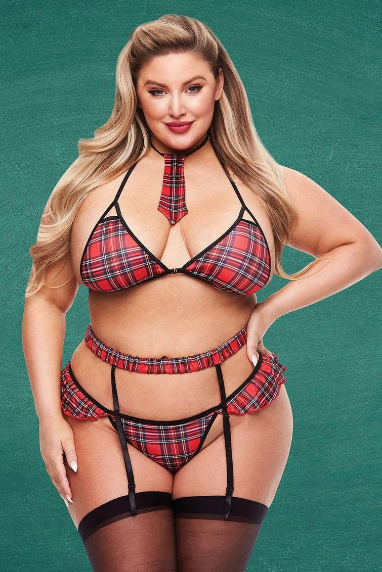 4 PC SEXY SCHOOLGIRL SET - Curvynlingerie Plus Size