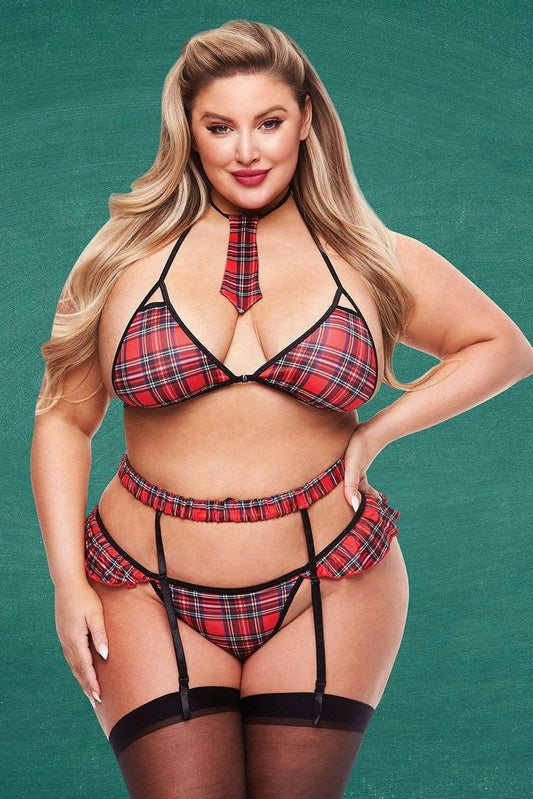4 PC SEXY SCHOOLGIRL SET - Curvynlingerie Plus Size
