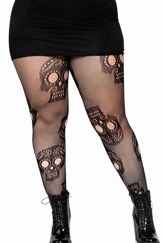 Sugar skull Net panthyose - Curvynlingerie Plus Size 