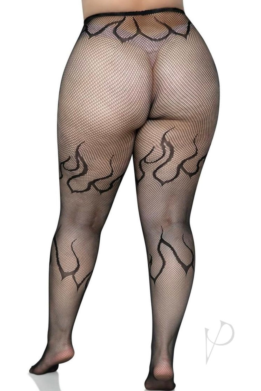 Flame Net Tights black - Curvynlingerie Plus Size 