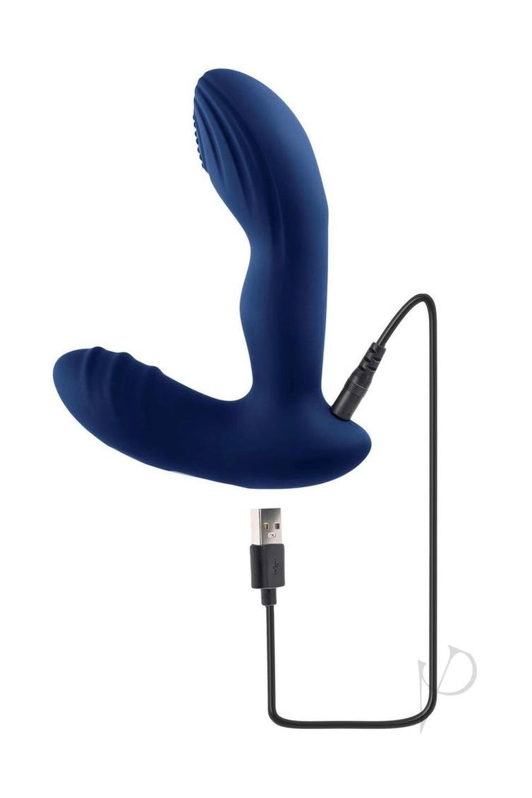 Playboy Pleasure Pleaser Rechargeable Silicone Vibrating Warming Prostate Massager with Remote Control - Blue - Curvynlingerie Plus Size 