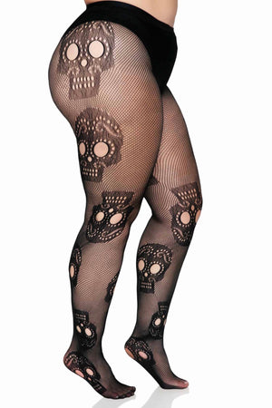 Sugar skull Net panthyose - Curvynlingerie Plus Size 