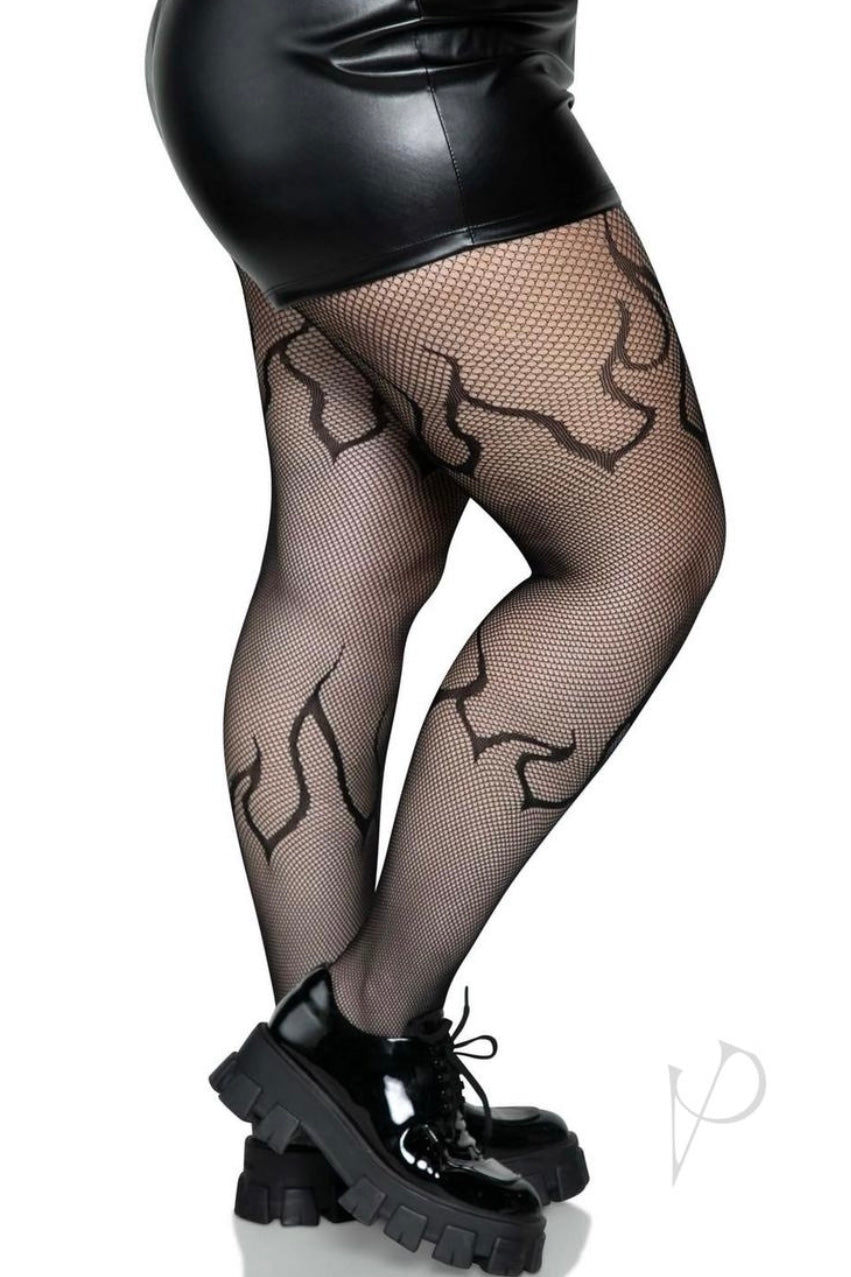 Flame Net Tights black - Curvynlingerie Plus Size 