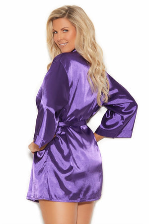 Charmeuse kimono robe purple - Curvynlingerie Plus Size 