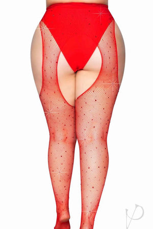 Crystalized fishnet suspender pantyhose. - Curvynlingerie Plus Size 