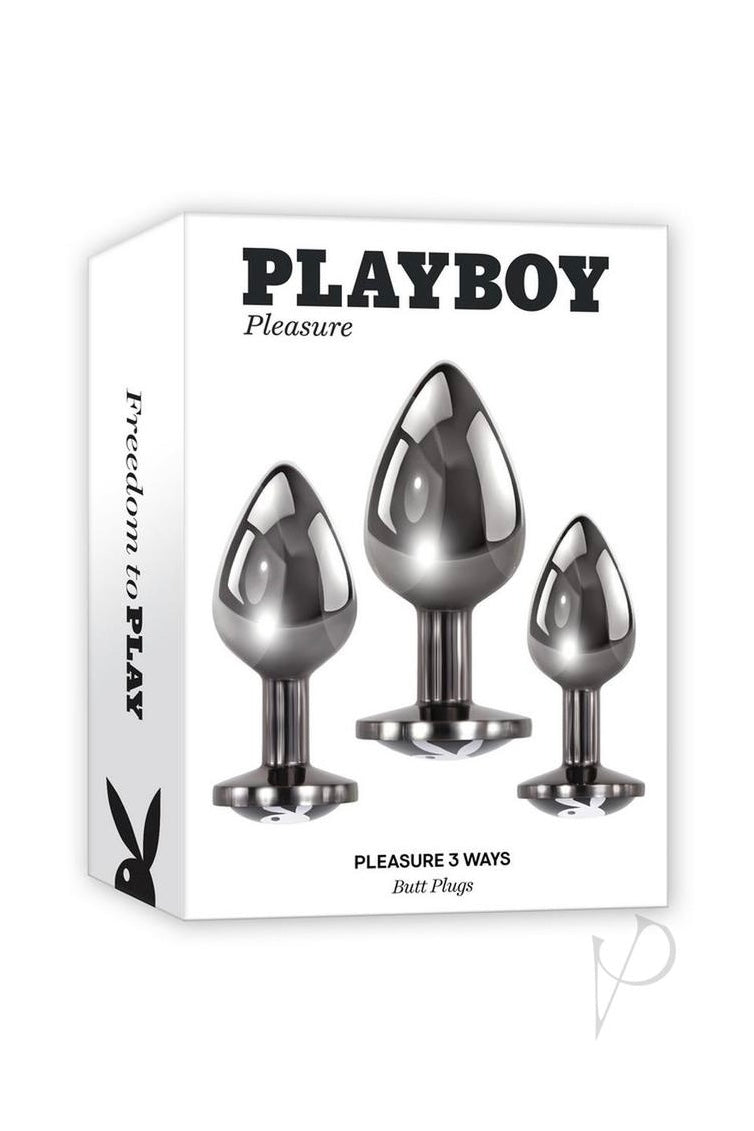Playboy Pleasure 3 Ways Metal Anal Training Kit (3 Piece) - Black - Curvynlingerie Plus Size