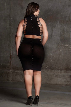 Two Piece with Turtleneck, Crop Top and Skirt - Curvynlingerie Plus Size 