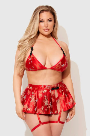Plus size Dragon bralette, skirt and thong set