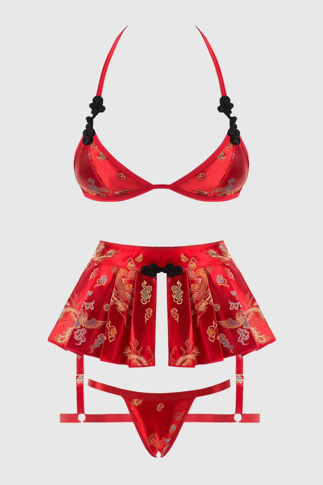 Plus size Dragon bralette, skirt and thong set
