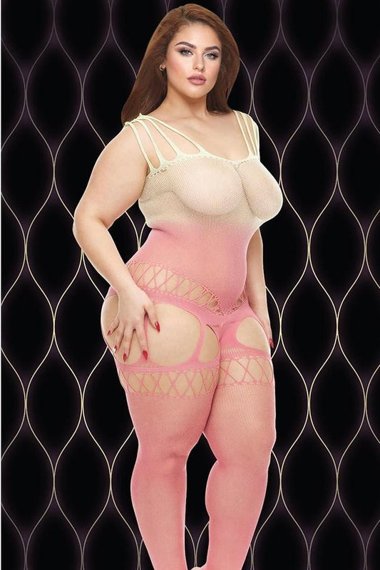 Plus size pink mirage Bodystocking