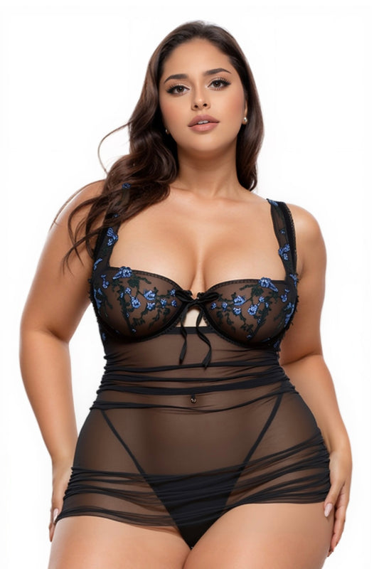 Plus size Harper chemise and G-string black-blue