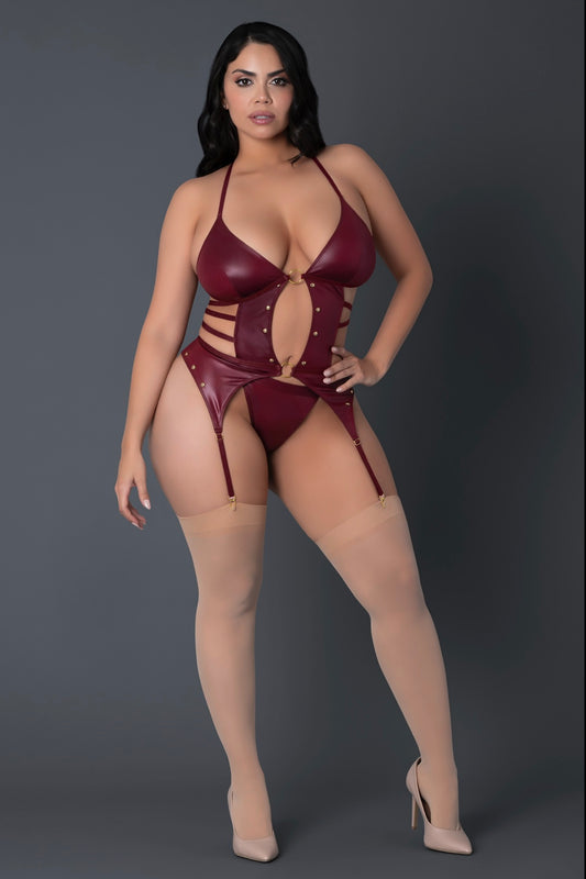 Plus size basque set burgundy