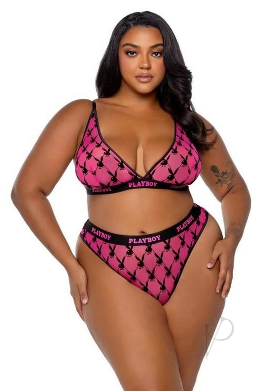 Plus size Playboy Flocked Bunny Bra Set