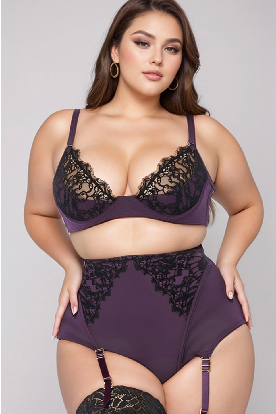 Plus size Jocelyn satin bra,skirt and g-string set
