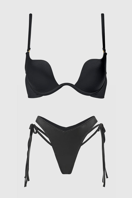 Plus size Brigeta satin push up bra and tanga set