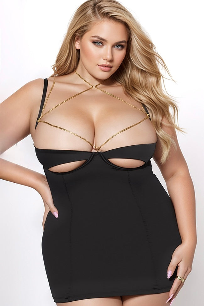 Plus size Evangeline satin and chain cutout cup chemise