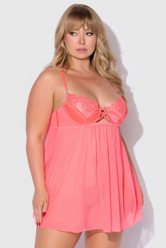 Plus size Eden coral babydoll