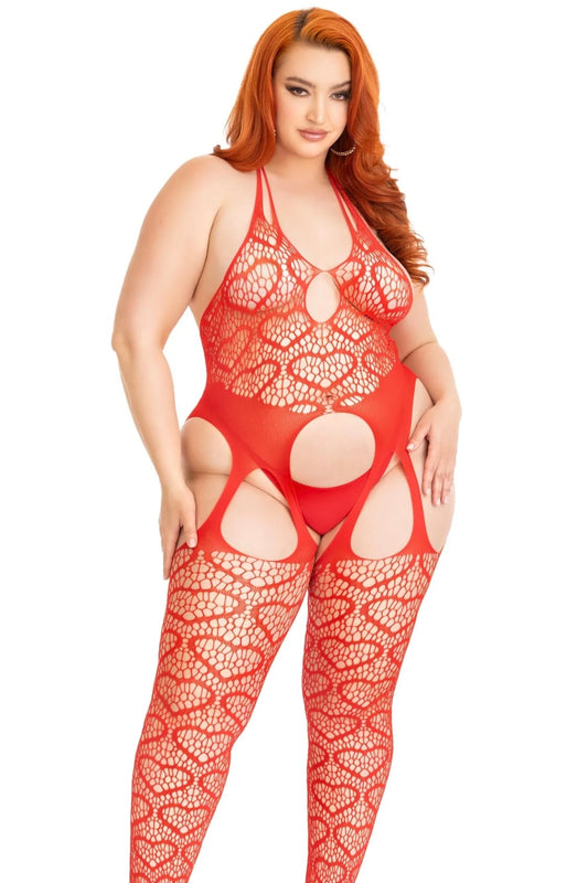 Plus size Love Hangover Heart Plus Net Bodystocking