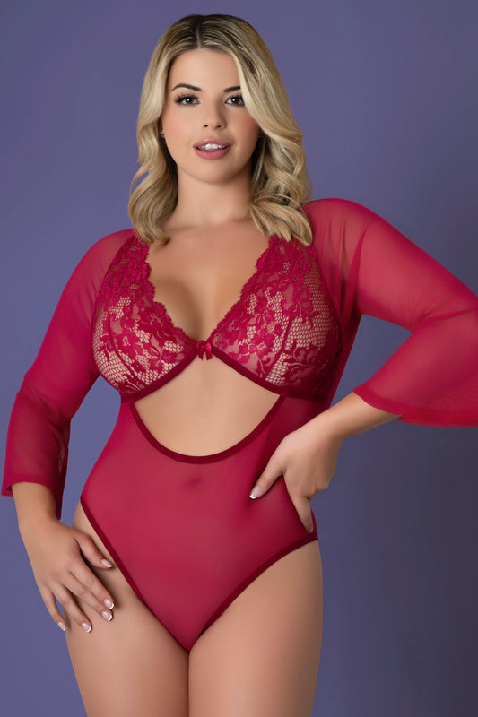 Plus size Cherry  3/4 Sleeve Playsuit