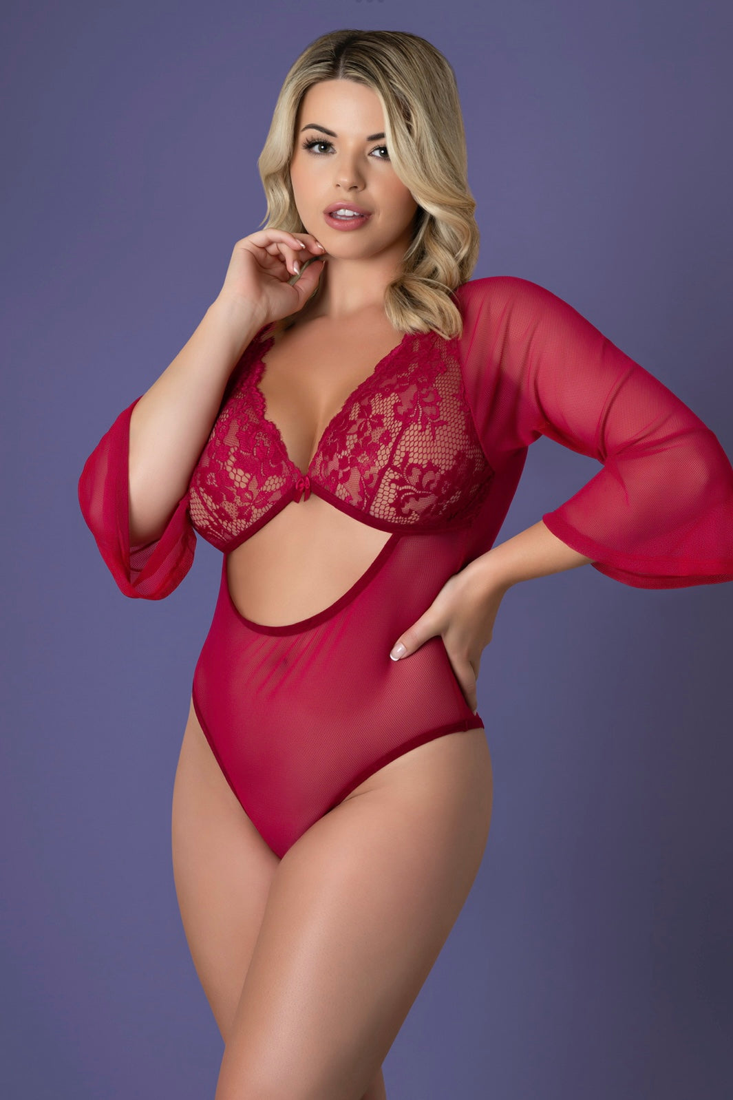 Plus size Cherry  3/4 Sleeve Playsuit