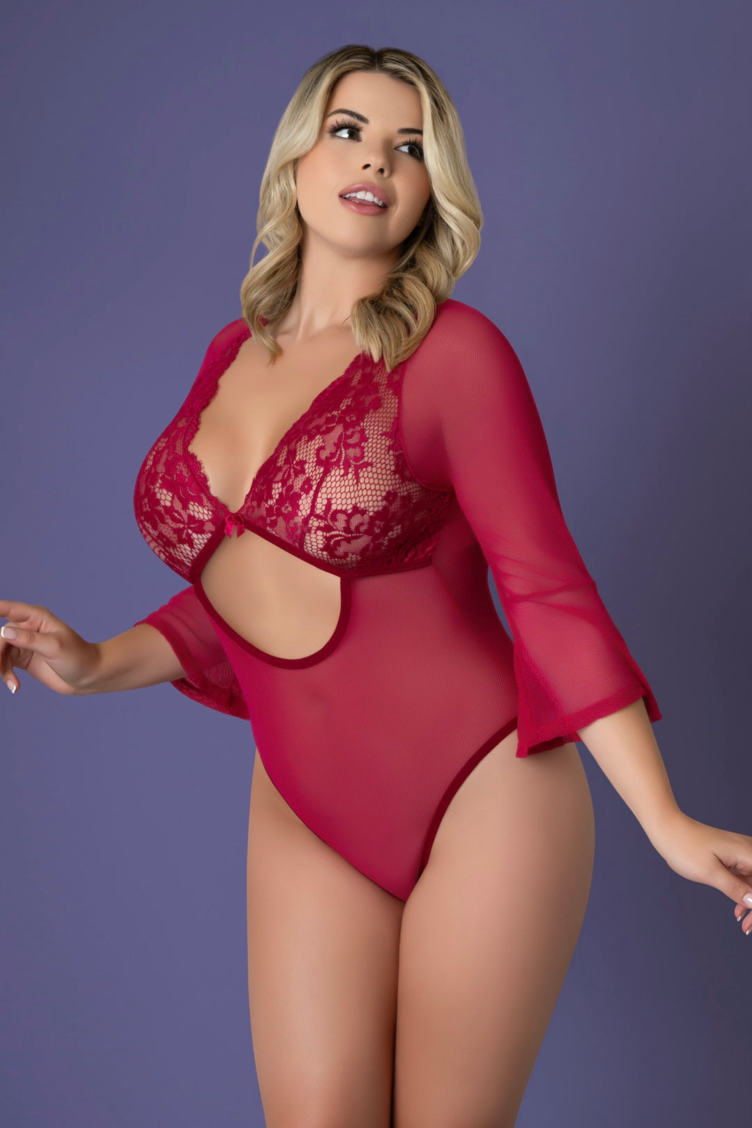 Plus size Cherry  3/4 Sleeve Playsuit