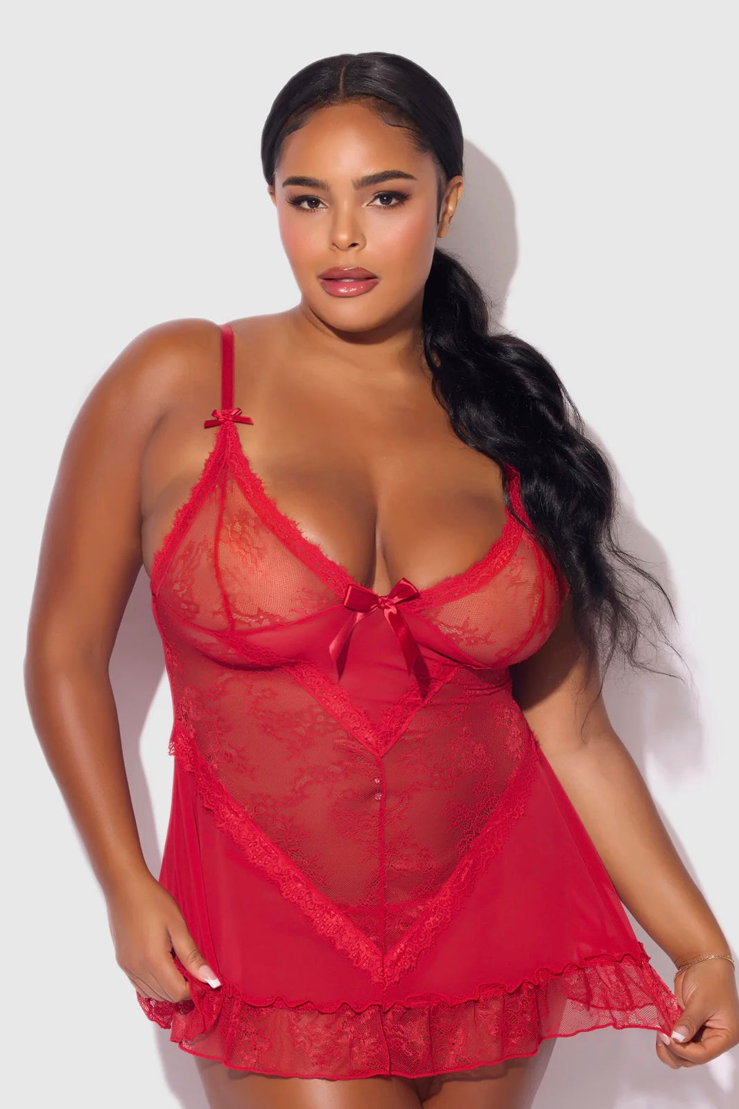 Plus size Kiki babydoll and g-string set red