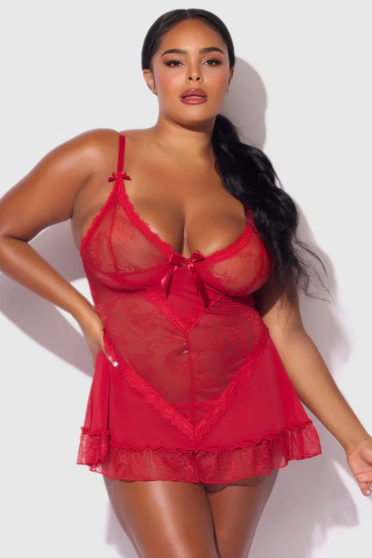 Plus size Kiki babydoll and g-string set red
