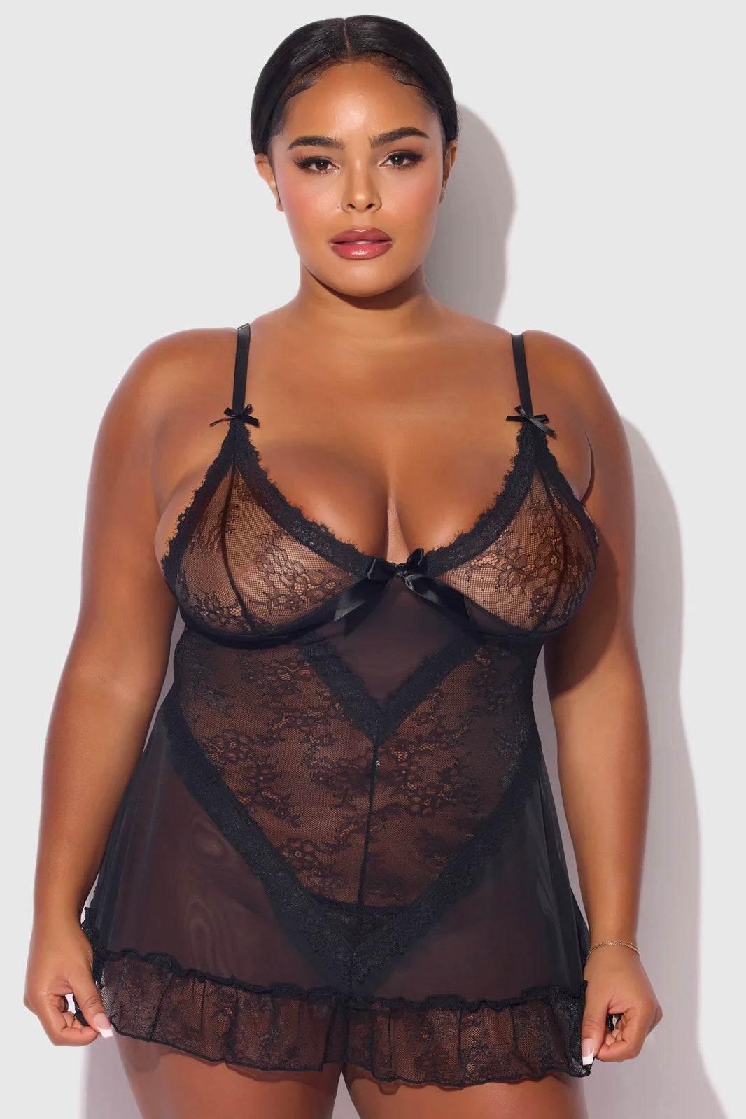 Plus size Kiki babydoll and g-string set black